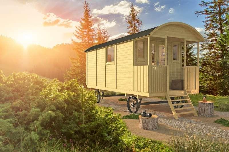Roulotte en bois Cathy 240x500cm double vitrage - logement d'appoint ou bureau nomade