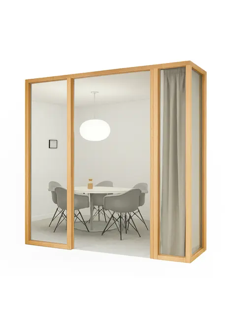 Cloison bois amovible pour intérieur professionnel – WOOD, hêtre ou chêne massif, vitrée ou pleine, hauteur max 300 cm