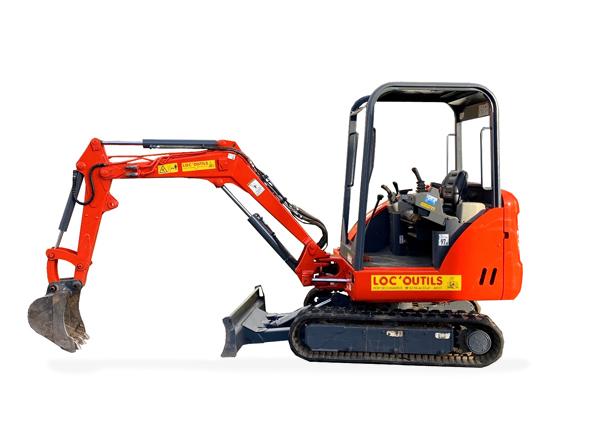 Mini pelle 2T8 - Location - Dimensions 4196 x 1420 x 2360 mm, profondeur de creusage 2000 mm