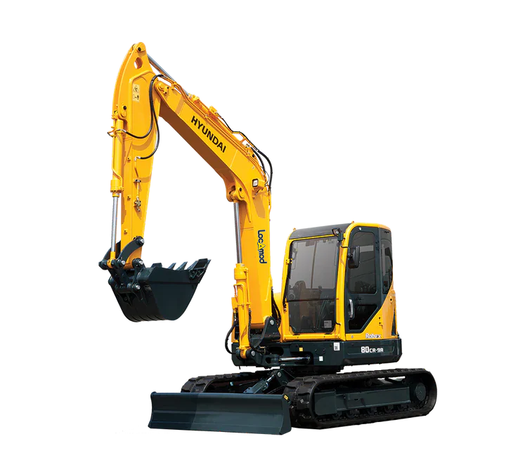 Mini Pelle 8T5 stage V sur chenilles - Hyundai 80CR-9A, poids 8,35T, profondeur d'excavation 4,18m