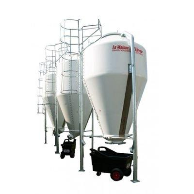 Silo 20m3 fibre de verre et résine, livré en kit, sur quatre pieds galvanisés, diamètre 2,35m, hauteur 6,9m