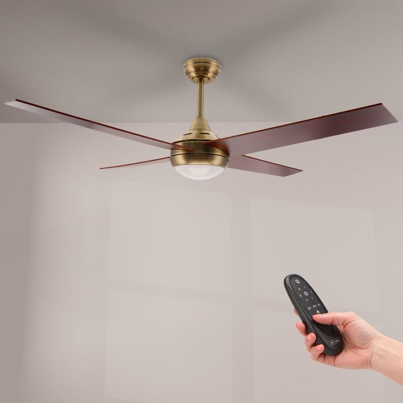 Ventilateur plafond LED 18W Ø132cm CCT Cuir Noyer - Moteur DC, 6 vitesses, télécommande