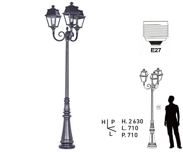 Lampadaire AVENUE 2 TRIPLE E27 IP44 - Hauteur 2630 mm - Vendu sans source - Réf. BEAV5720G