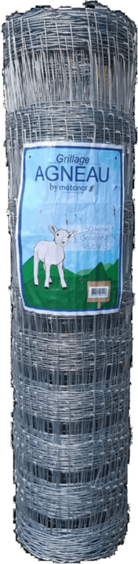 Grillage agneau 0,95 m - acier galvanisé, maille 15 cm, rouleau 50 m pour clôture