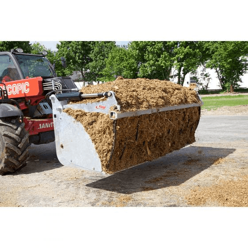Godet multiservices FLIEGL - grande largeur d'ouverture pour ensilage et fumier, parois latérales amovibles, connexion hydraulique incluse