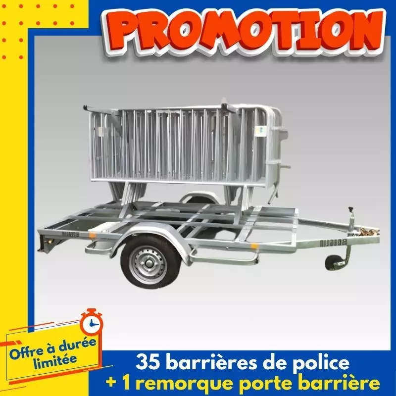 Lot de 35 barrières Vauban SECURIBAR® + remorque - 2000 mm - PTAC 750 kg - référence MCBV14/CH250PB-2