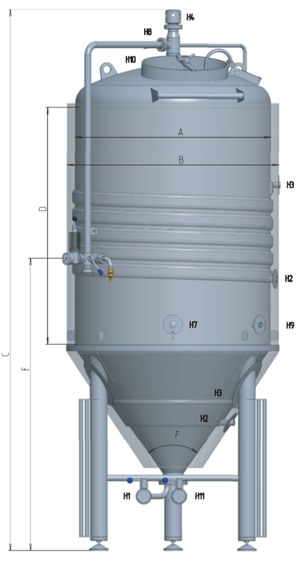 Cylindro-conique 50HL isolé, refroidi 1,5 bars - TCC 5000L diamètre 1900mm