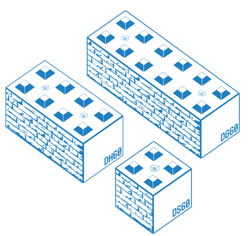 Bloc Type D60 - Gamme B60 - Modèles DG60 / DH60 / DS60 - Dimensions 180 x 60 x 60 cm, 120 x 60 x 60 cm, 60 x 60 x 60 cm