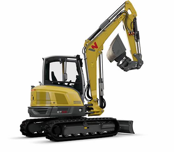 Minipelle Wacker Neuson ET58 - puissance 33,5 kW, poids de fonctionnement 5 052 - 6 386 kg, profondeur de creusement 4 017 mm