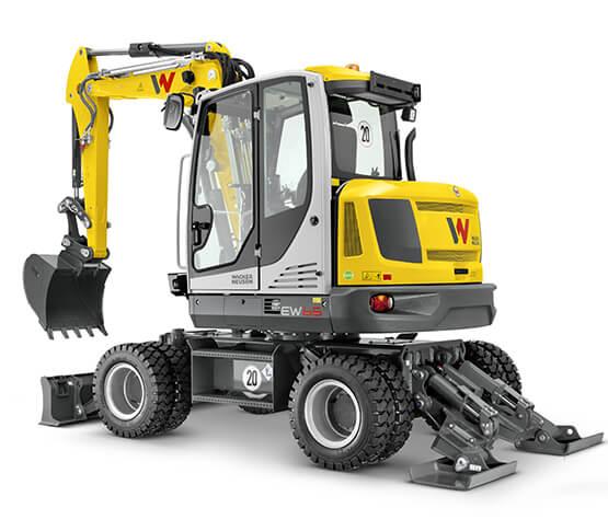 Pelle sur pneus Wacker Neuson EW65 - 42,0 kW - poids de fonctionnement 6 755 à 8 647 kg - profondeur de creusement 3 895 mm