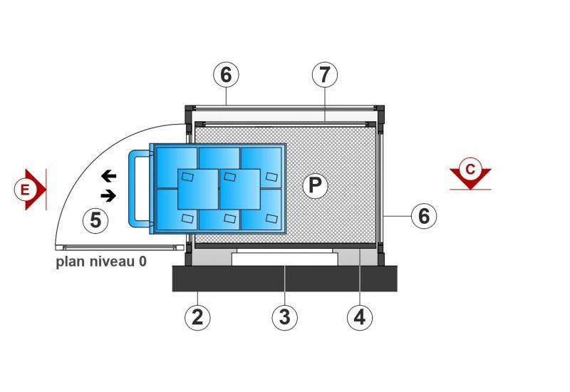 Monte-charge NIV-MCI - fixé sur support vertical indépendant, avec rail de guidage et options toit de cabine & éclairage