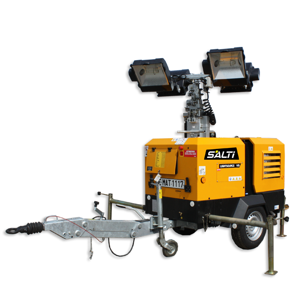 Mat d'éclairage tractable - 4 lampes, 230 V, hauteur 9 m, résistance au vent > 100 km/h