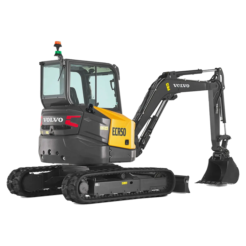 Mini-pelle 5T Stage V - Motorisation Stage V - Ligne BRH - Clapets de sécurité pour levage - 5.10 t - 3.37 m profondeur de fouille - 5.37 m hauteur de travail - 5.20 m x 2.00 m x 2.54 m