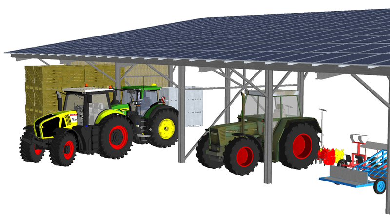Abri photovoltaïque agricole AbrimatElec JRC SOLAIRE - ombrière modulable pour protection équipements et production d'électricité