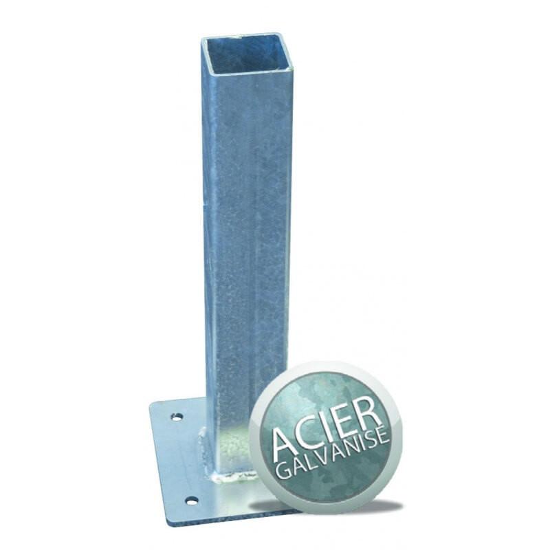 Platine de fixation pour mât carré 60 x 60 mm - Acier galvanisé - Semelle 200x200mm, Hauteur 500mm