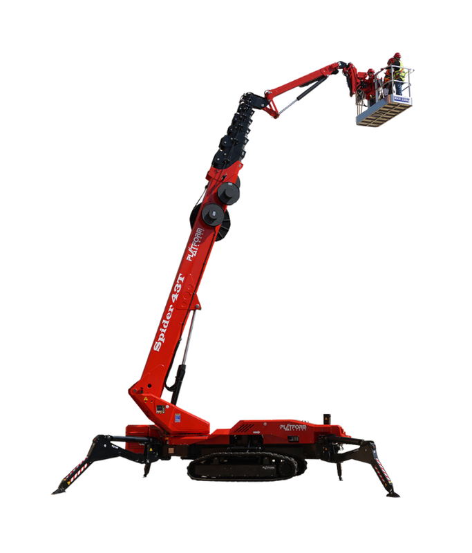 Platform Basket 43m - retour aux machines, hauteur de travail 43m, déport max 17,30m, poids 12 430kg