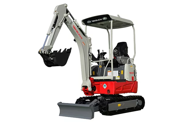Mini-pelle TB217R Takeuchi - Moteur 11.5 kW, 1680 kg, force de cavage 14 kN, voie variable