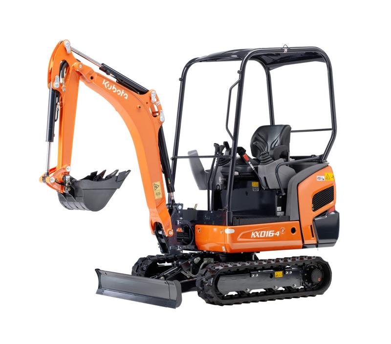 Mini-pelle Kubota KX016-4 thermique - 1490 kg, profondeur de fouille 2250 mm, largeur 990 mm