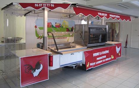 Rôtisserie Pro-étal - remorque magasin avec tables latérales et plan de vente en inox