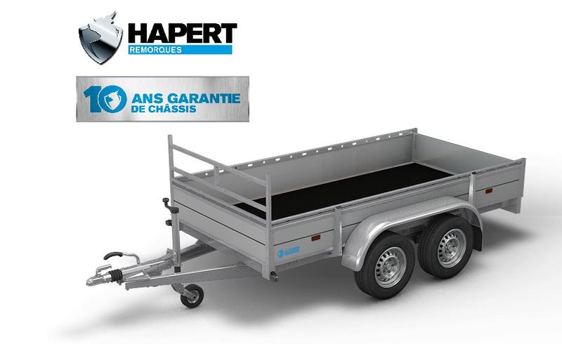 Remorque Plateau Multi-Fonction AZURE L2 - 2 Essieux - 3.50 m x 1.50 m - PTAC 2000 kg - Ridelles Alu