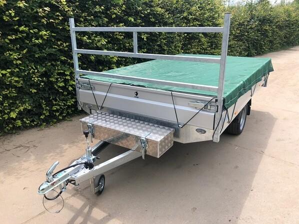 Remorque Plateau Multi-Fonction AZURE H1 - 1 Essieu, 3.35 m x 1.60 m, PTAC 1350 kg, ridelles aluminium