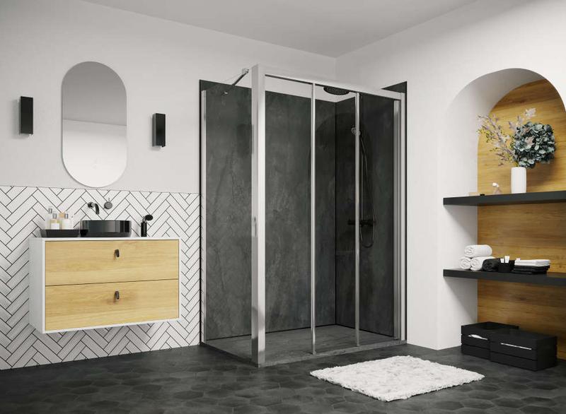 Porte coulissante 3 éléments CARIBA CID3R L80 2M argent poli verre clair anticalcaire