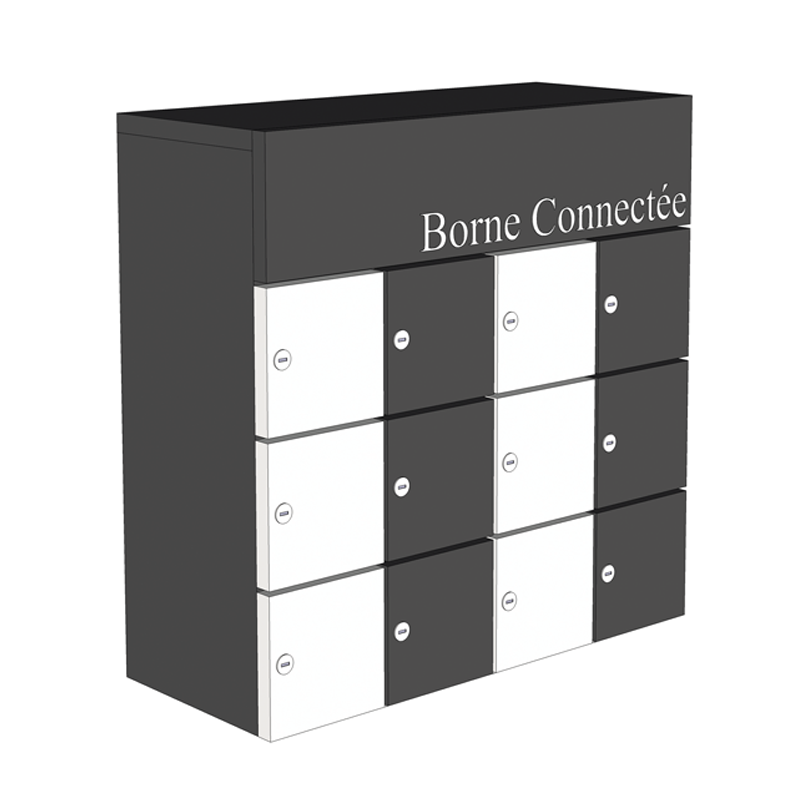 Borne connectée 12 casiers verrouillables en bois mélaminé - 60 x 60 x 25 cm