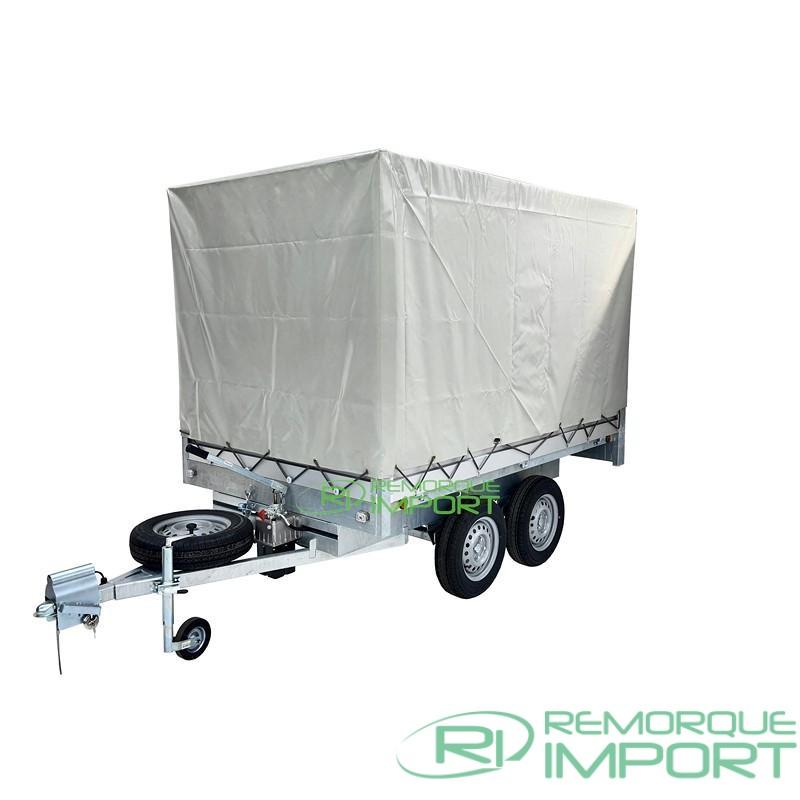 Pack remorque benne PTAC 750 kg - Bâche haute 150 cm avec cadre et porte échelle