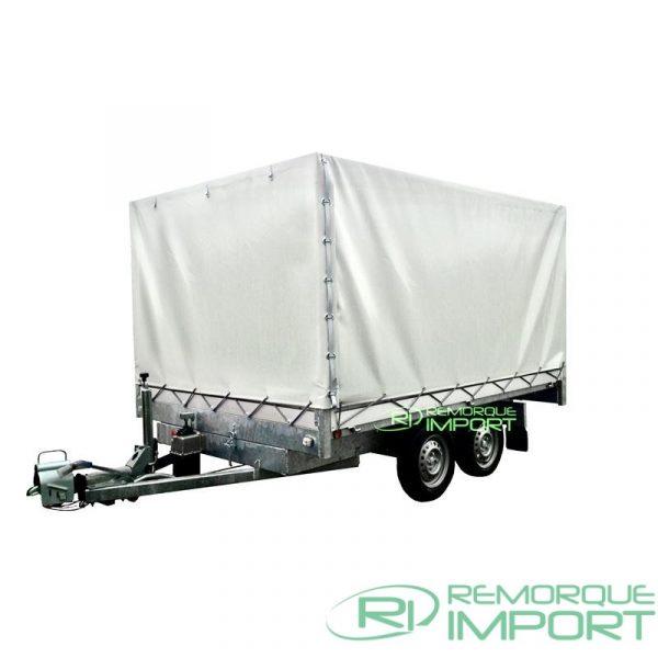 Pack remorque benne alu avec bâche haute 150 cm, roues dessous, PTAC 1000 à 2000 kg