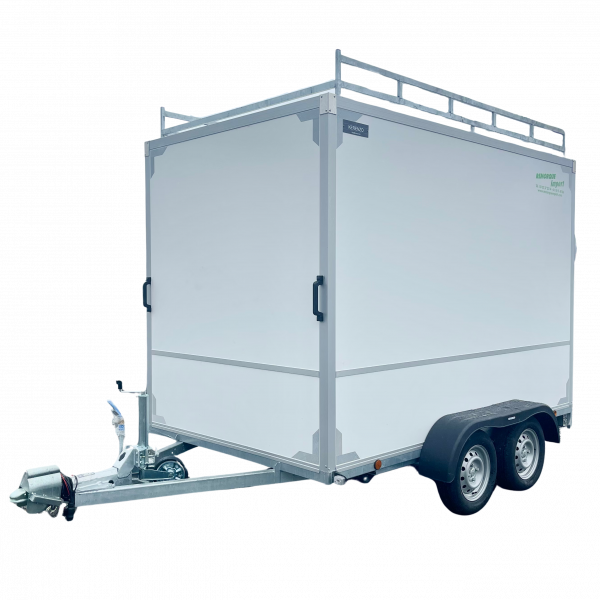 Remorque fourgon double essieux – 1000 à 2000 kg, châssis galvanisé, 2 portes arrières, plancher antidérapant