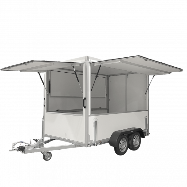 Remorque fourgon avec hayon - double essieux – 750 à 2700 kg – châssis galvanisé – finition aluminium anodisé