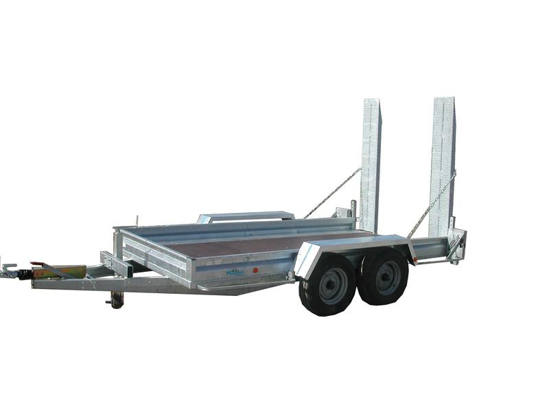 Remorque RTP 3500 pour transport de mini pelle, timon droit ou articulé - PTC 3500 kg, 2 essieux freinés 1800 kg
