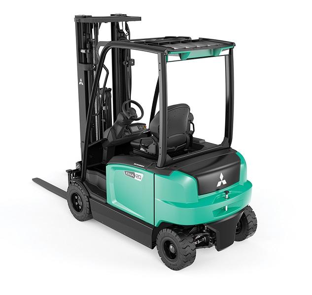 Chariot élévateur électrique 4 roues Mitsubishi 3000 kg - Capacité 80 V - Pour espaces restreints