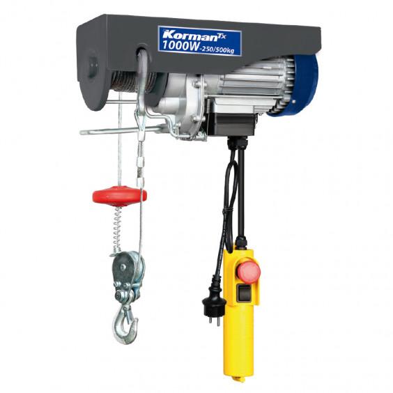 Palan Électrique 1000W 250/500kg KORMAN - Treuil à Câble Acier avec Poulie