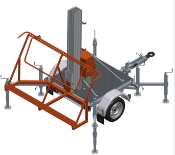 Élévateur sur remorque ESR200-5 - Levage électrique 200kg, mât télescopique aluminium, hauteur 4,8m