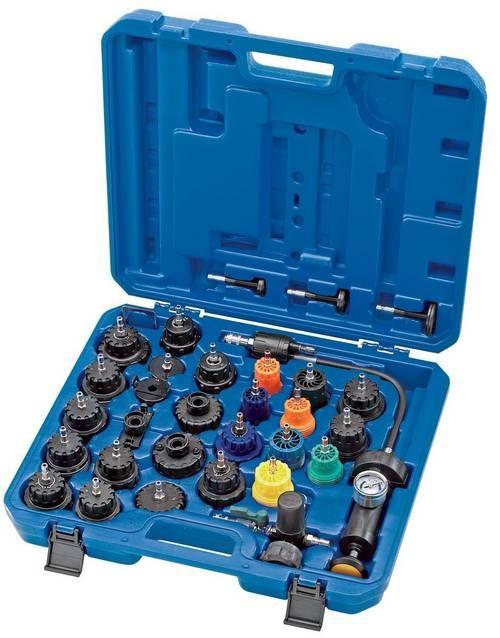 Testeur d'étanchéité et de mise en pression moteur - Kit de contrôle circuit de refroidissement avec 33 embouts