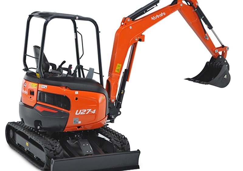 Mini-Pelle Kubota U27-4 - Poids 2490/2590 kg, Profondeur fouille 2820 mm, Cabine spacieuse