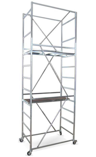 Échafaudage mobile Tris - hauteur de travail de 4,40 mètres, base 80x130 cm avec roues et balustrade de 1 mètre