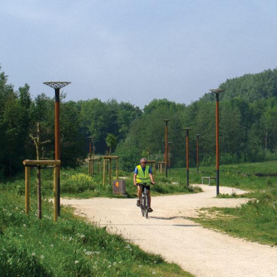 Balad - mât cylindrique en bois pour lanterne post top en milieu piéton