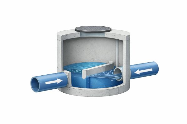 Chambre de déversement cylindrique en coupe