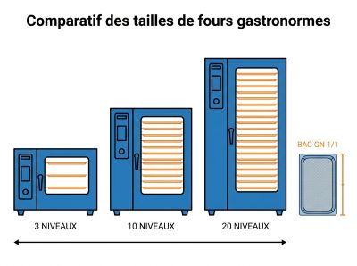 Comparatif des tailles de fours gastronormes.