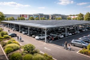 abri parking métallique sur un centre commercial