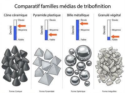 Comparatif familles médias de tribofinition.