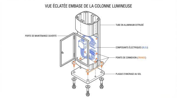 Vue éclatée embase de la colonne lumineuse