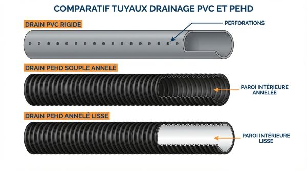 Comparatif tuyaux drainage PVC et PEHD