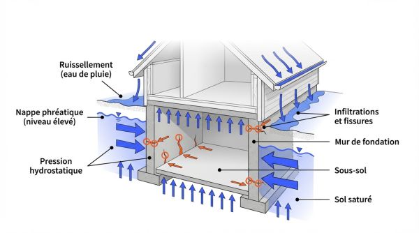 pression eau sur murs de fondation