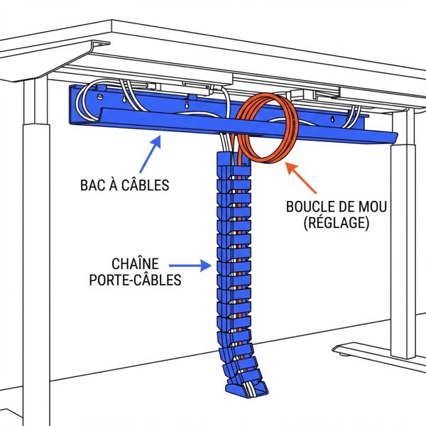 Câble management sous bureau réglable