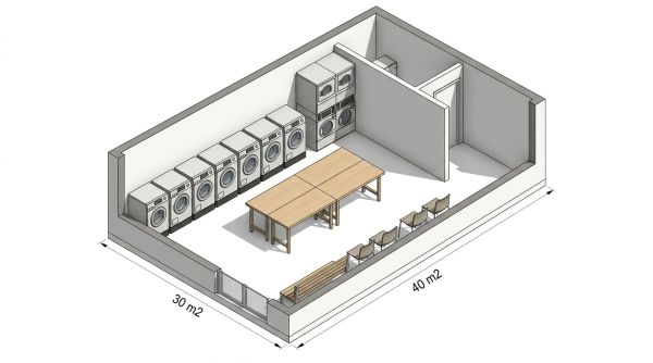 Plan 3D aménagement laverie