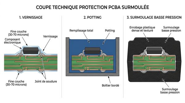 Coupe technique protection PCBA surmoulée