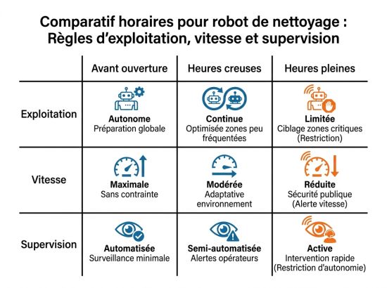 Comparatif horaires pour robot de nettoyage